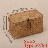 Natural handmade rattan storage box with lid for clothes and toys weave sundries organizer made of seaweed vintage straw basket
