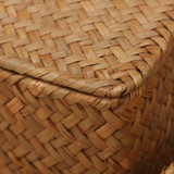 Natural handmade rattan storage box with lid for clothes and toys weave sundries organizer made of seaweed vintage straw basket