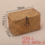 Natural handmade rattan storage box with lid for clothes and toys weave sundries organizer made of seaweed vintage straw basket