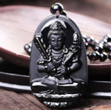Natural Black Obsidian Carved Buddha Lucky Amulet Pendant Necklace Buddha Statue  Halloween For Women Men pendants 48mm*32mm