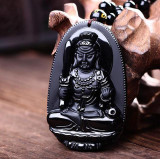 Natural Black Obsidian Carved Buddha Lucky Amulet Pendant Necklace Buddha Statue  Halloween For Women Men pendants 48mm*32mm