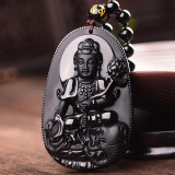 Natural Black Obsidian Carved Buddha Lucky Amulet Pendant Necklace Buddha Statue  Halloween For Women Men pendants 48mm*32mm