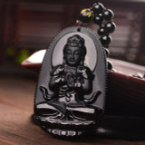 Natural Black Obsidian Carved Buddha Lucky Amulet Pendant Necklace Buddha Statue  Halloween For Women Men pendants 48mm*32mm