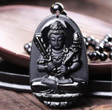 Natural Black Obsidian Carved Buddha Lucky Amulet Pendant Necklace Buddha Statue  Halloween For Women Men pendants 48mm*32mm
