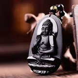 Natural Black Obsidian Carved Buddha Lucky Amulet Pendant Necklace Buddha Statue  Halloween For Women Men pendants 48mm*32mm