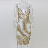 NATTEMAID Sexy Party Night sequin summer dress Women V neck elegent vintage dresses Shinning Gold sequined Flower Lace vestidos