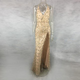 NATTEMAID 2017 Spring Women vintage dress Apparel Sexy sequin tassel beach party Club Wear Maxi long dresses Gold sequined Robe