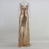 NATTEMAID 2017 Christmas night Party Dress Sexy Women Gold Sequin Long Dresses Floor length Backless Maxi Vestido De Festa