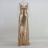 NATTEMAID 2017 Christmas night Party Dress Sexy Women Gold Sequin Long Dresses Floor length Backless Maxi Vestido De Festa