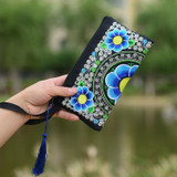 National Ethnic Style Women Wallets Small Embroidered Bag Traditional Handmade Double Flower Embroidered Long Wallet Coin Purse