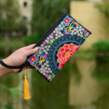 National Ethnic Style Women Wallets Small Embroidered Bag Traditional Handmade Double Flower Embroidered Long Wallet Coin Purse