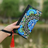 National Ethnic Style Women Wallets Small Embroidered Bag Traditional Handmade Double Flower Embroidered Long Wallet Coin Purse