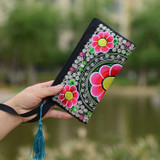 National Ethnic Style Women Wallets Small Embroidered Bag Traditional Handmade Double Flower Embroidered Long Wallet Coin Purse