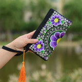 National Ethnic Style Women Wallets Small Embroidered Bag Traditional Handmade Double Flower Embroidered Long Wallet Coin Purse