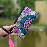 National Ethnic Style Women Wallets Small Embroidered Bag Traditional Handmade Double Flower Embroidered Long Wallet Coin Purse