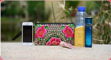 National Ethnic Style Women Wallets Small Embroidered Bag Traditional Handmade Double Flower Embroidered Long Wallet Coin Purse