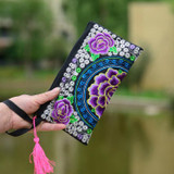 National Ethnic Style Women Wallets Small Embroidered Bag Traditional Handmade Double Flower Embroidered Long Wallet Coin Purse