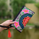 National Ethnic Style Women Wallets Small Embroidered Bag Traditional Handmade Double Flower Embroidered Long Wallet Coin Purse