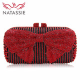 Natassie Brand Women Luxury Crystal evening Bag Bow Knot Style Wedding Clutches With Metal Shoulder Chain