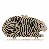 NATASSIE Women Bag Luxury Crystal Evening Clutch Tiger Shape Clutches Purses Party Gold Bags