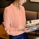 Naiveroo Women V-Neck Tops Long Sleeve Casual Chiffon Blouse Female Work Wear Solid Color Spring Autumn White Office Shirts