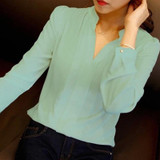 Naiveroo Women V-Neck Tops Long Sleeve Casual Chiffon Blouse Female Work Wear Solid Color Spring Autumn White Office Shirts