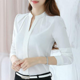 Naiveroo Women V-Neck Tops Long Sleeve Casual Chiffon Blouse Female Work Wear Solid Color Spring Autumn White Office Shirts