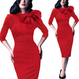 Vfemage Womens Elegant 1950s Vintage Pinup Retro Rockabilly 3/4 Sleeve Bow Party Work Sheath Bodycon Wiggle Pencil Dress 142