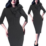 Vfemage Womens Elegant 1950s Vintage Pinup Retro Rockabilly 3/4 Sleeve Bow Party Work Sheath Bodycon Wiggle Pencil Dress 142