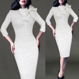 Vfemage Womens Elegant 1950s Vintage Pinup Retro Rockabilly 3/4 Sleeve Bow Party Work Sheath Bodycon Wiggle Pencil Dress 142