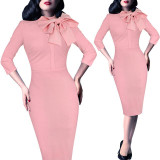 Vfemage Womens Elegant 1950s Vintage Pinup Retro Rockabilly 3/4 Sleeve Bow Party Work Sheath Bodycon Wiggle Pencil Dress 142