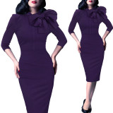 Vfemage Womens Elegant 1950s Vintage Pinup Retro Rockabilly 3/4 Sleeve Bow Party Work Sheath Bodycon Wiggle Pencil Dress 142