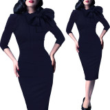 Vfemage Womens Elegant 1950s Vintage Pinup Retro Rockabilly 3/4 Sleeve Bow Party Work Sheath Bodycon Wiggle Pencil Dress 142