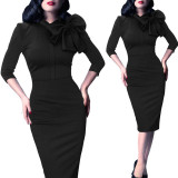 Vfemage Womens Elegant 1950s Vintage Pinup Retro Rockabilly 3/4 Sleeve Bow Party Work Sheath Bodycon Wiggle Pencil Dress 142