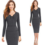 Vfemage Womens Autumn Long Sleeves Elegant Vintage Slim Wear To Work Office Business Casual Sheath Bodycon Pencil Dress 7476