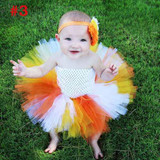 Princess Baby Rainbow Couture Tutu Dress with Flower Headband Halloween Birthday Costume Girls Photo Props TS125