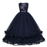 Princess Ball Gown Navy Burgundy Flower Girl Dresses 2018 Beaed Applique Girls Pageant Dress First Communion Dresses Party Gown