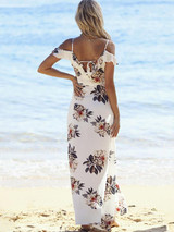 Popular Split-Front Floral-Print V Neck Off-Shoulder Maxi Bohemia Dress