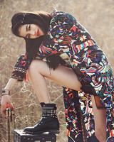 Popular Floral Print  Bohemia Long Sleeve Long Cover-Up Tops
