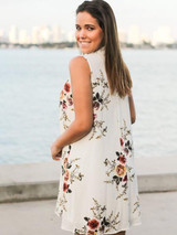 Popular Fashion Floral-Print Round Neck Sleeveless loose Mini Dress