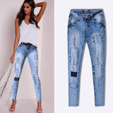 Pop Slim Pencil Pants Women 2017 Stretch Hole Ripped Jeans Ladies Fashion Skinny Denim Trousers Femme Pantalon