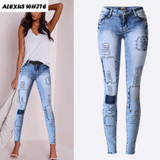 Pop Slim Pencil Pants Women 2017 Stretch Hole Ripped Jeans Ladies Fashion Skinny Denim Trousers Femme Pantalon