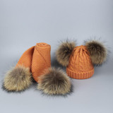 Pompom Hats for Women Raccoon Fur Pompom Hat Scarf Set Girls Boys PomPoms Knitted Beanies Hat Cap Brand Scarves for Women man