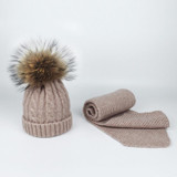 Pompom Hats for Women Raccoon Fur Pompom Hat Scarf Set Girls Boys PomPoms Knitted Beanies Hat Cap Brand Scarves for Women man