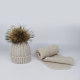 Pompom Hats for Women Raccoon Fur Pompom Hat Scarf Set Girls Boys PomPoms Knitted Beanies Hat Cap Brand Scarves for Women man