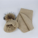 Pompom Hats for Women Raccoon Fur Pompom Hat Scarf Set Girls Boys PomPoms Knitted Beanies Hat Cap Brand Scarves for Women man