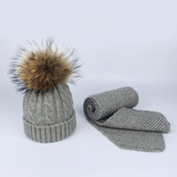Pompom Hats for Women Raccoon Fur Pompom Hat Scarf Set Girls Boys PomPoms Knitted Beanies Hat Cap Brand Scarves for Women man