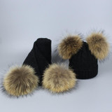 Pompom Hats for Women Raccoon Fur Pompom Hat Scarf Set Girls Boys PomPoms Knitted Beanies Hat Cap Brand Scarves for Women man
