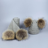 Pompom Hats for Women Raccoon Fur Pompom Hat Scarf Set Girls Boys PomPoms Knitted Beanies Hat Cap Brand Scarves for Women man