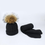 Pompom Hats for Women Raccoon Fur Pompom Hat Scarf Set Girls Boys PomPoms Knitted Beanies Hat Cap Brand Scarves for Women man
